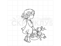 Штамп девочка с корзиной цветов