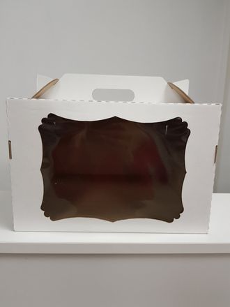 Коробка для торта с фигурным окном с РУЧКОЙ, 30*30*20 см, БЕЛАЯ