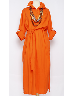 Платье - рубашка "БАНТ" оранжевое р.46-48