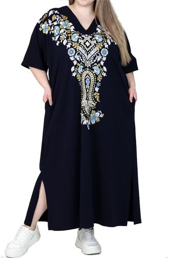 Женское платье-халат  большого размера  Арт. 15246-6287 (цвет темно-синий) Размеры 62-76