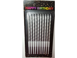 Свечи в торт ВИТЫЕ с подставкой ВЫСОКИЕ 13 см, 10 шт, СЕРЕБРЯНЫЕ