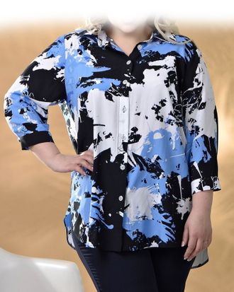 Женская Туника-рубашка большого размера арт. 147145-076 (цвет бело-голубой) Размеры 58-80