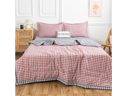 Комплект постельного белья  Евро сатин с одеялом покрывалом рисунок Клеточки OB103