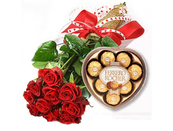 9 красных роз с шоколадными конфетами
