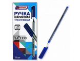 4670032258470	Ручка шариковая на масл. основе , AR-1333/синий,   12шт/уп. трехгранный корпус, цвет чернил синий  New