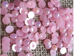 Полубусины радужные, розовые, диаметр 6 мм, вес упаковки 50 гр