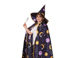 Карнавальный костюм «Плащ Звездочёта», сатин, принт, шляпа, волшебная палочка, р. 34, рост 134 см