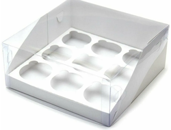 Коробка на 9 капкейков ПРЕМИУМ с пластиковой крышкой, Белая 23,5*23,5*10 см (040573)