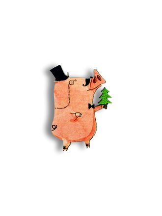 Свинка с елкой -Брошь /значок- 132