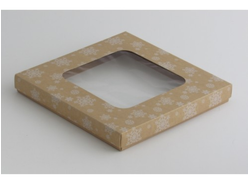 Коробка на 10 печений с окном (24*24*3 см), Крафт снежинки