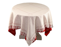 Вышитая белая льняная нарядная скатерть 140х140 см на квадратный или круглый стол
