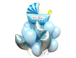 Композиция на выписку с коляской и звездами (возможна замена цвета на розовый)