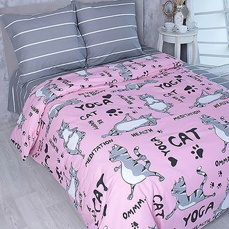 Комплект постельного белья из поплина &quot;Йога Кошки розовый&quot;, 100% хлопок