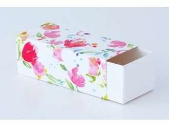 Коробка для макаронс СРЕДНЯЯ, 15*6*5 см, Акварельные цветы