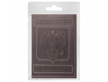 Обложка для паспорта натуральная кожа гладкая, &quot;Герб&quot;, вертикальная, коньяк, BRAUBERG, 237190