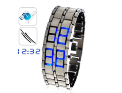 Led Watch - часы Самурай наручные серебристые с синими диодами