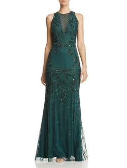 Зеленое изумрудное вечернее силуэтное платье расшитое бисером Adrianna Papell "Emerald" прокат Уфа