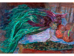 Геденидзе Н.Н. Зелено-фиолетовый лук 1977 г. Оргалит, масло, 48Х69 (937)