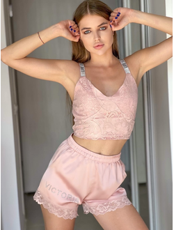 Пижама Виктория Сикрет топ и шорты цвет розовый