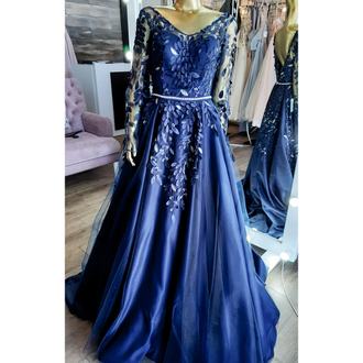 Темно-синее бальное платье с рукавами "Мендельсон"