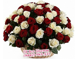 Корзина роз белая и красная роза 101 роза