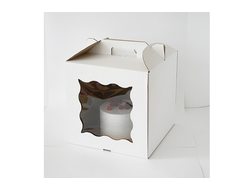 Коробка для торта с фигурным окном с РУЧКОЙ, 20*20* ВЫСОТА 19 см, БЕЛАЯ