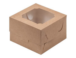Коробка для бенто - торта с окном 120*120*80 мм, Крафт