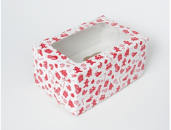 Коробка на 2 кекса (17*11,5*8,5 см), Красно-белый новогодний