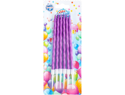 Свечи в торт Витые &quot;Металлик&quot; , Высокие 14 см, 6шт с подставкой, Фиолетовые