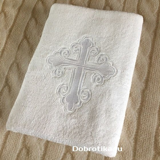 Традиционное крестильное полотенце (крыжма) 70х140 см, вышитый крест (цвет на выбор)
