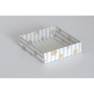 Коробка на 1 печенье с прозрачной крышкой, 11,5*11,5*3 см, Снежинки с голубой полоской