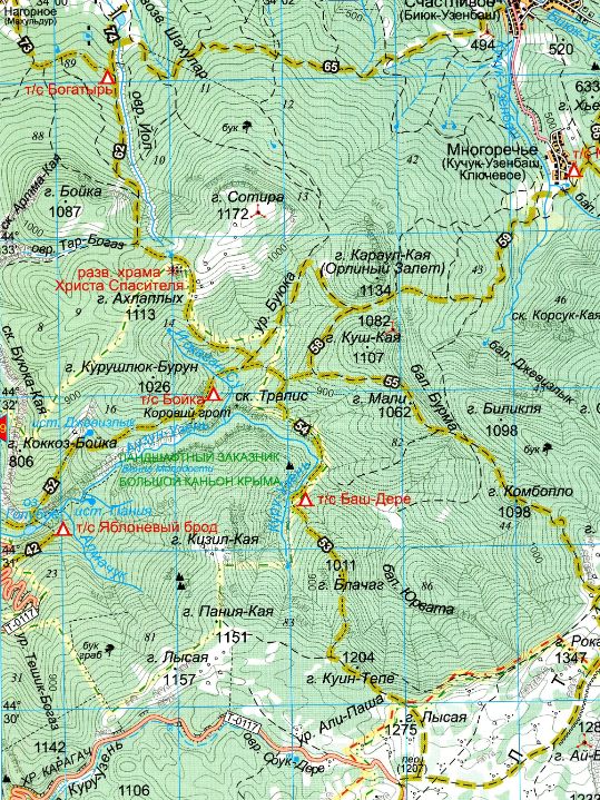 Большой каньон Крыма на карте.