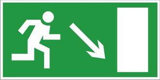Знак E07 «Направление к эвакуационному выходу направо вниз»