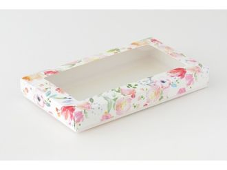 Коробка на 5 печений с окном (25*15*3 см), акварельные цветы