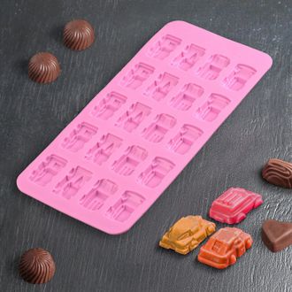 Форма для льда и шоколада Доляна «Автомобили», 22×10×1,8 см, 20 ячеек, цвет МИКС