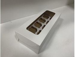 Коробка тонкая на 10 капкейков с Прямоугольным Окном,  38*16*9 cм, Белая