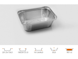 Форма для выпечки прямоугольная, из фольги алюминиевой, 161*96*50 мм (901 мл), 1 шт