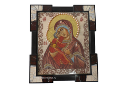 Икона Владимирской Божией Матери каменная роспись обрамление яшма