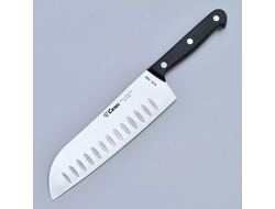 Нож (9319-2008) Сантоку  грантоны, заклепки 190 мм,  (черный)