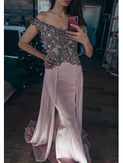 Розовое вечернее силуэтное платье с серебристыми камнями "Саломея" прокат Уфа
