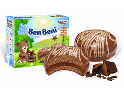 Шоколадный глазированный бисквит, прослоенный начинкой со вкусом шоколада «Ben Beni»