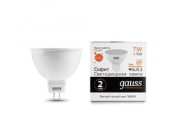 Gauss Elementary MR16 GU5.3 220V 7W(530lm) 3000K 2K 57x50 пластик/алюм. 13517