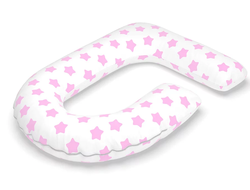 Подушка обнимашка формы G с шариками полистирола + наволочка на молнии хлопок розовые звезды