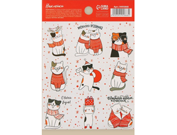 Наклейки бумажные «Новогодние Котики», 11 ? 15,5 см