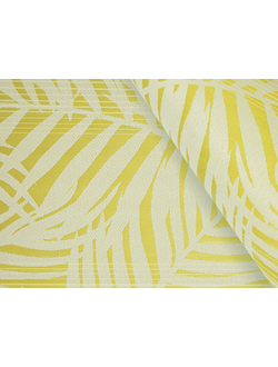 Рулонные жалюзи "Тропик" желтого и бело-голубого цвета с узором из пальмовых листьев