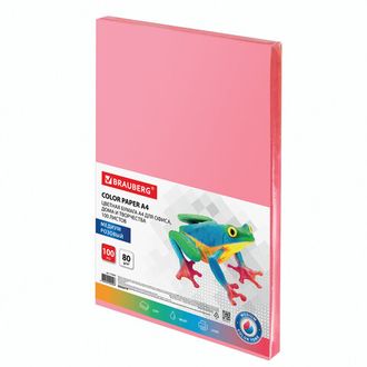 Бумага цветная BRAUBERG, А4, 80 г/м2, 100 л., медиум, розовая, для офисной техники, 112455  112455