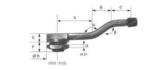 15122 Металлический вентиль (длина 91 мм) для б/к грузовых колес, D=15,7 мм