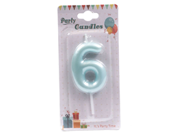 Свеча для торта выс 6 см ГОЛУБАЯ Цифра 6