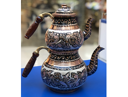 Чайник двойной медный "Цветы", (Bakir Caydanlik, Erzican), большой, Турция