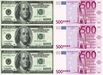 Вафельная картинка Доллары 3 шт + Евро 3 шт